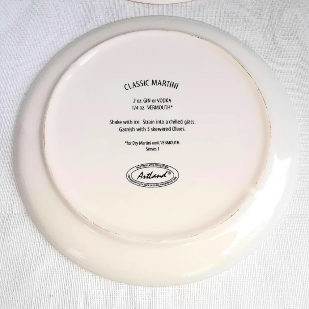 Artland Martini Collection Plates. Set of 4. Recipes on the that of each plate.